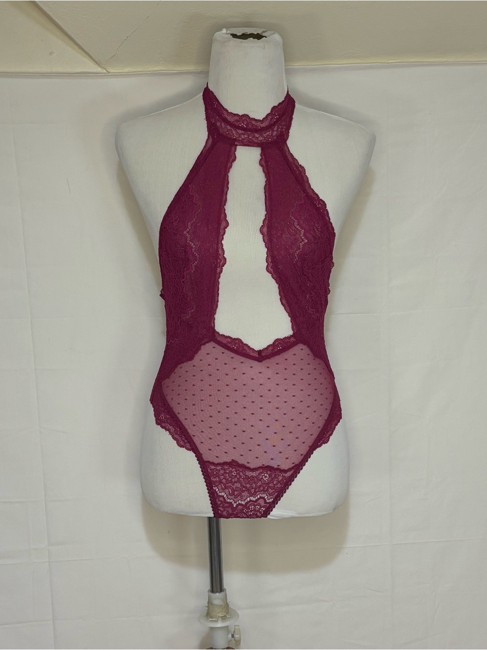 Victoria's Secret Lace Halter Bodysuit in Burgundy